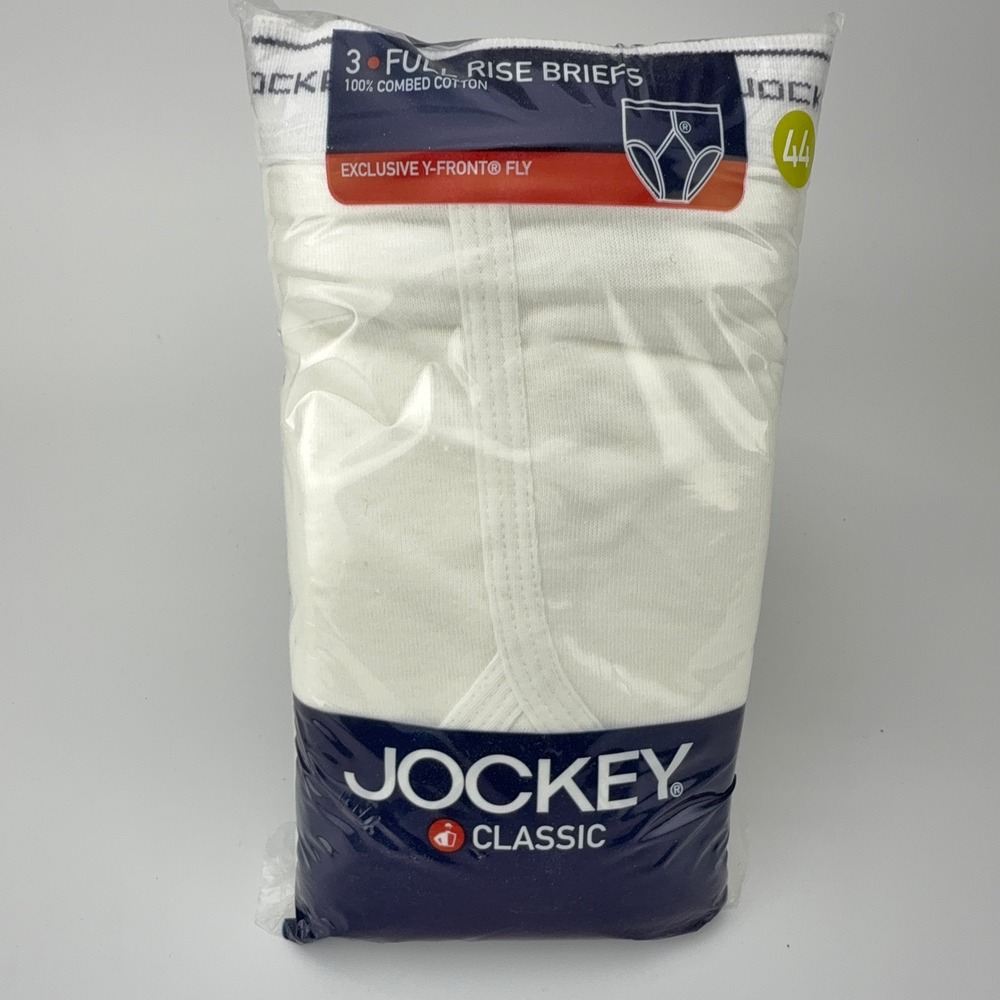 Jockey Classic Men 3 Pack Full Rise Briefs White Y-Front Fly 100% Cotton Size 44